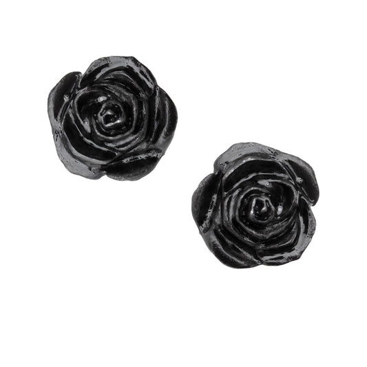 Alchemy Gothic Black Rose Studs Pair of Stud Earrings (E339)