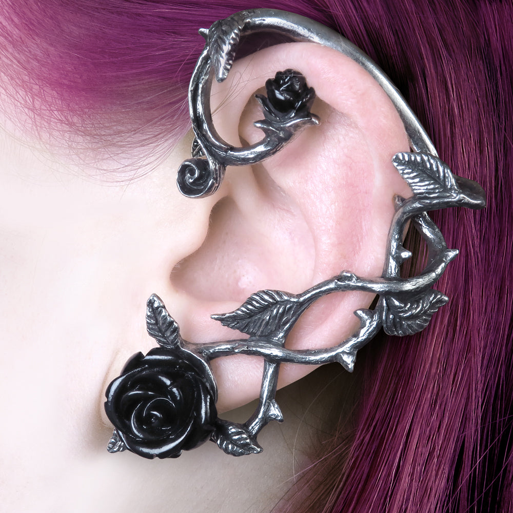 Alchemy Gothic Wild Black Rose Single Ear Wrap Earring (E410)