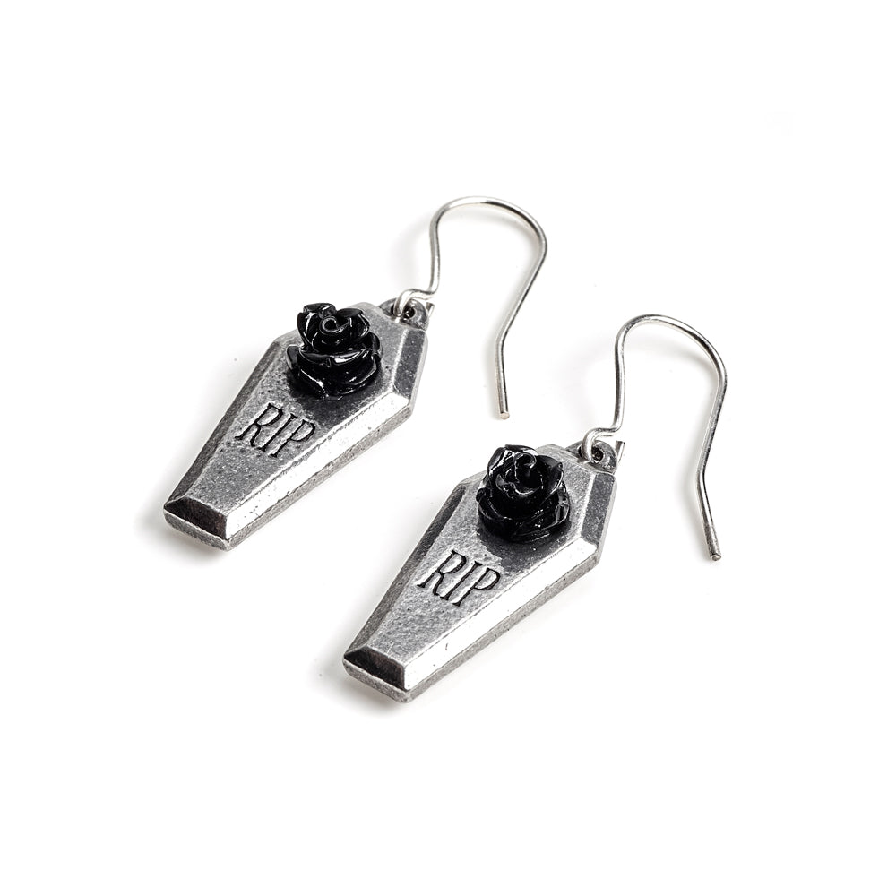 Alchemy Gothic RIP Rose Pair of Dropper Earrings (E432)