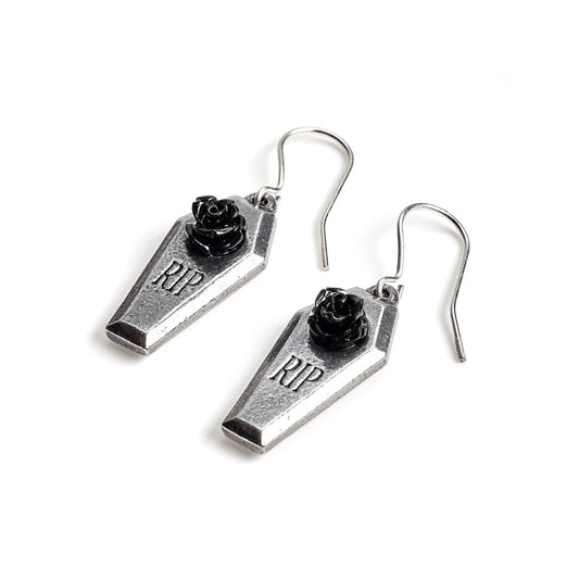 Alchemy Gothic RIP Rose Pair of Dropper Earrings (E432)
