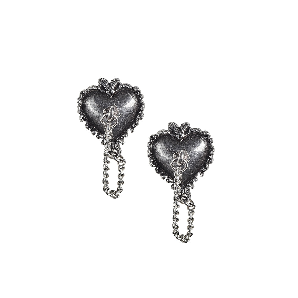 Alchemy Gothic Witches Heart Pair of Stud Earrings (E433)