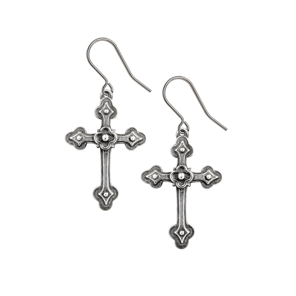 Alchemy Gothic Gothic Devotion Crosses Pair of Dropper Earrings (E464)