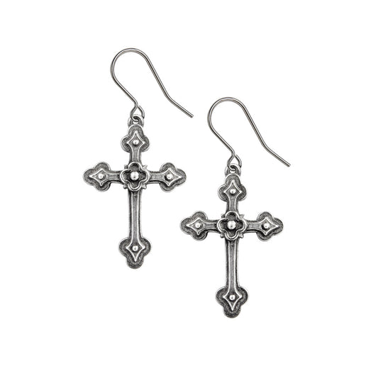 Alchemy Gothic Gothic Devotion Crosses Pair of Dropper Earrings (E464)
