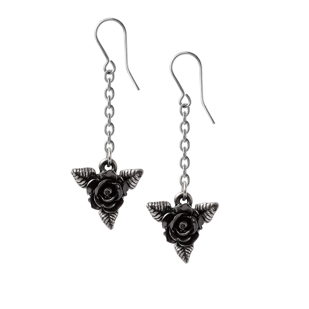 Alchemy Gothic Black Rose Pair of Dropper Earrings (E472)