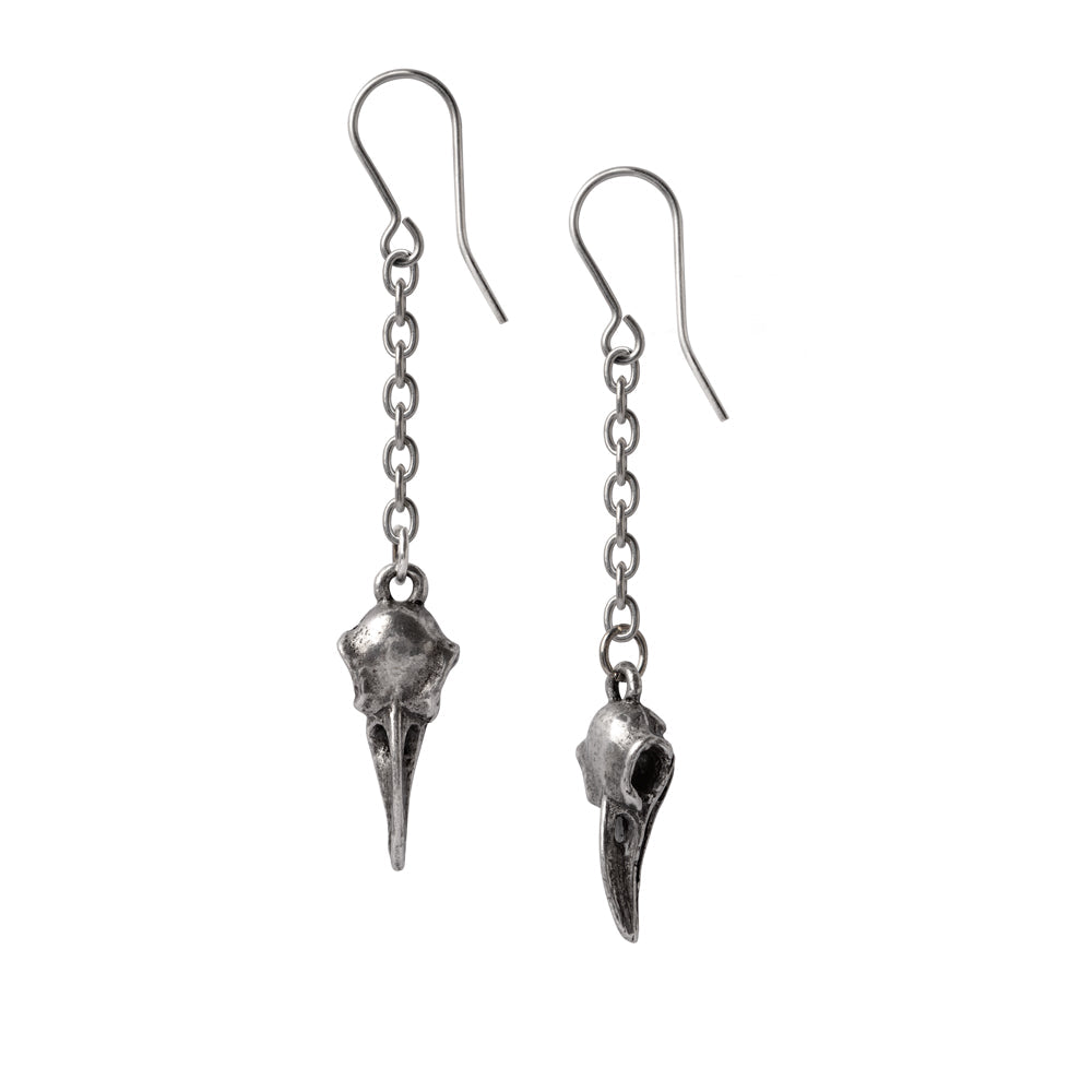 Alchemy Gothic Rabenschadel Schlenker Pair of Dropper Earrings (E473)