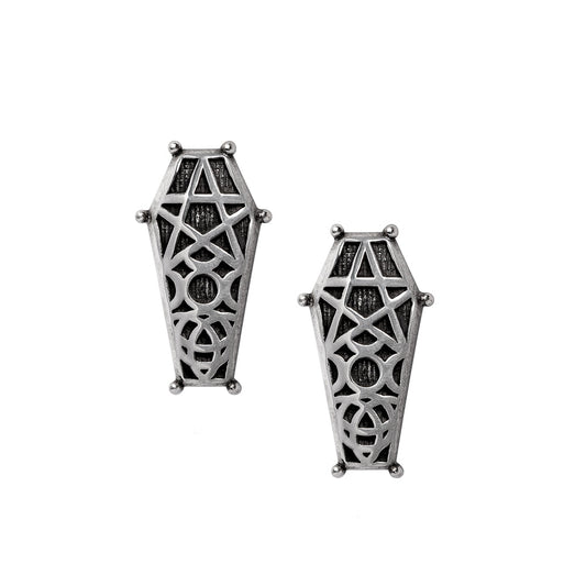 Alchemy Gothic Hex Coffin Pair of Stud Earrings (E480)