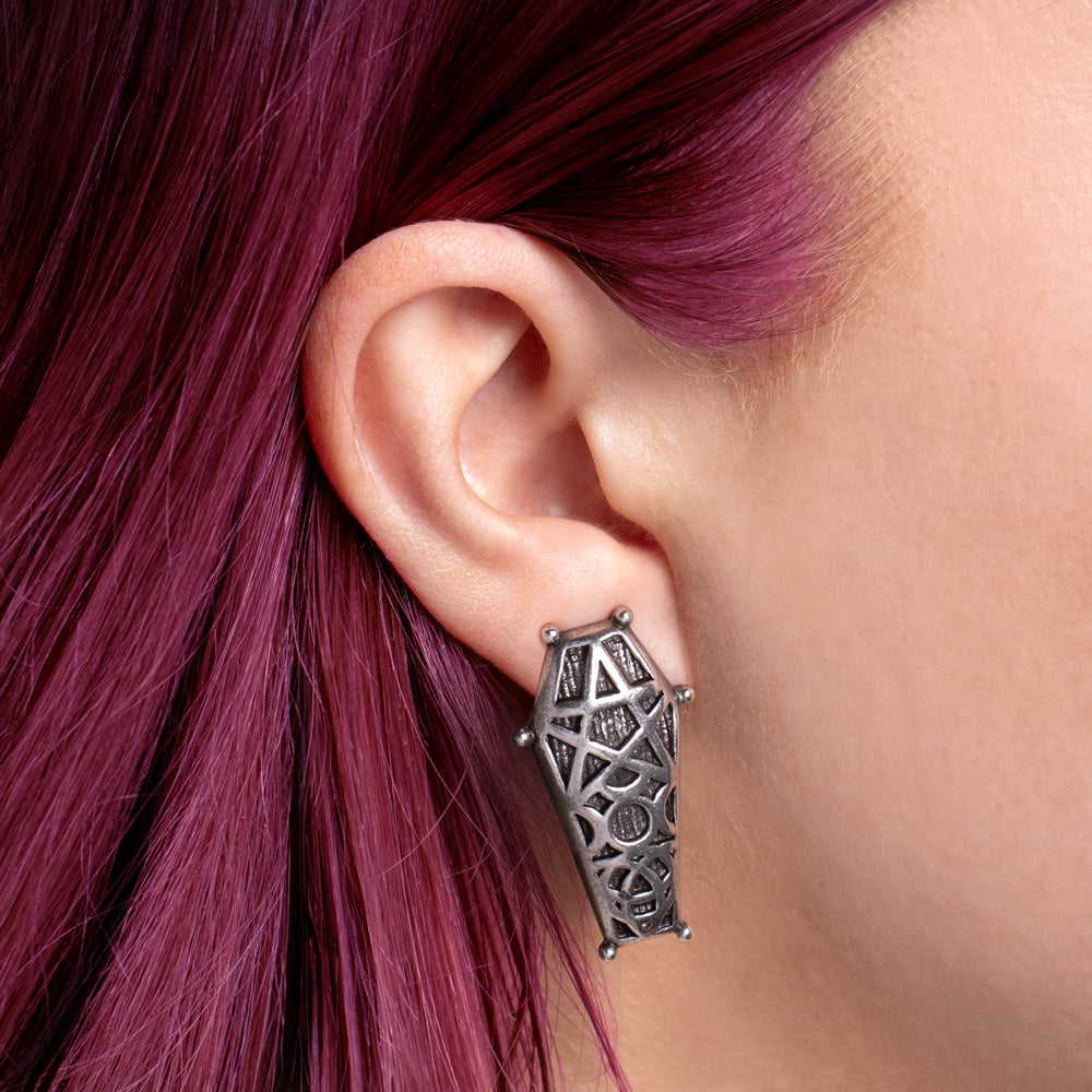 Alchemy Gothic Hex Coffin Pair of Stud Earrings (E480)