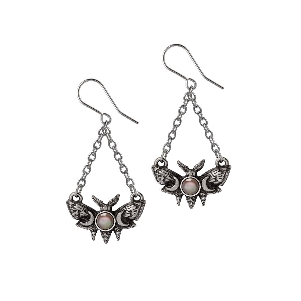Alchemy Gothic Lunar Moth Pair of Dropper Earrings (E488)