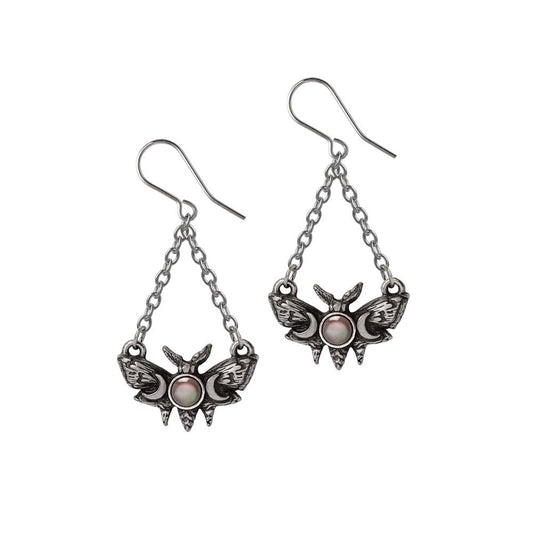 Alchemy Gothic Lunar Moth Pair of Dropper Earrings (E488)