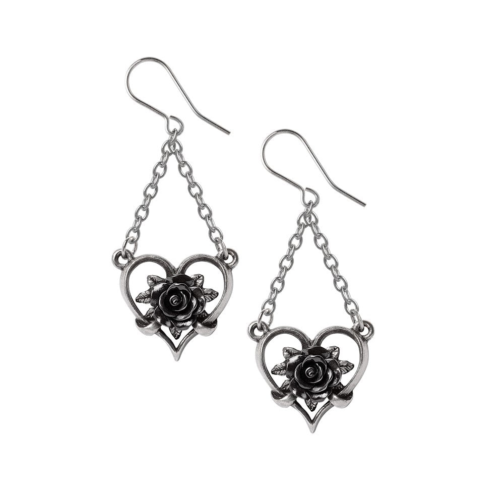 Alchemy Gothic Heart of Blackness Pair of Dropper Earrings (E491)