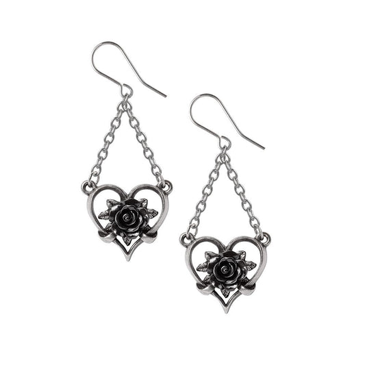 Alchemy Gothic Heart of Blackness Pair of Dropper Earrings (E491)