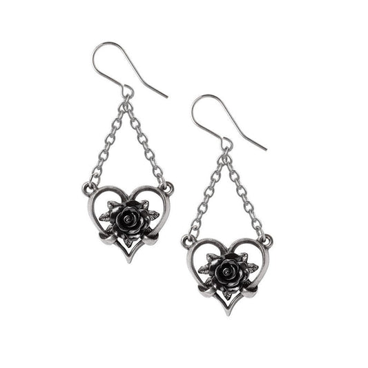 Alchemy Gothic Heart of Blackness Pair of Dropper Earrings (E491)