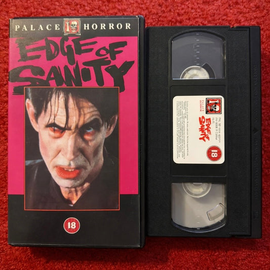 VHS tape of 'Edge of Sanity' from Palace Horror on a red background