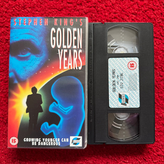 VHS tape of 'Stephen King's Golden Years' on a red background