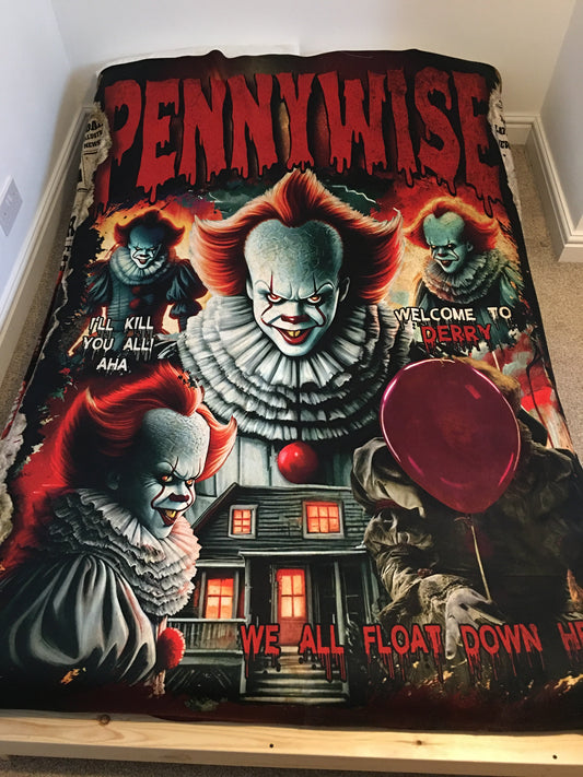 Horror Movie Blanket - Pennywise Blanket - Luxury Twin / Double Fleece Blanket