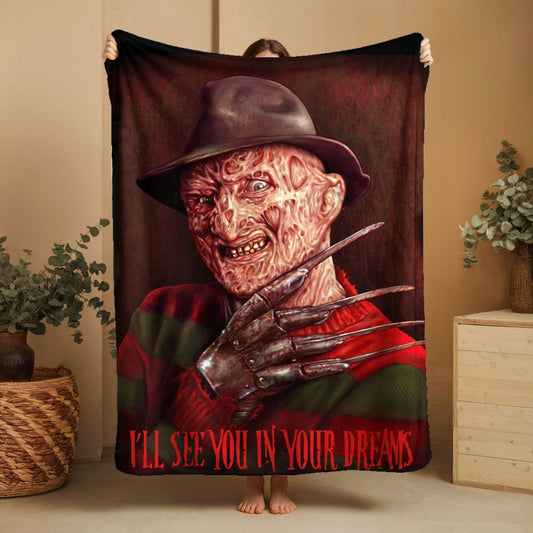 Horror Movie Blanket - Krueger Fleece Blanket - Luxury Twin / Double Velveteen Fleece Blanket