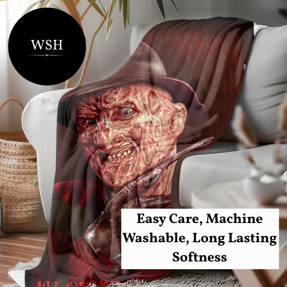 Horror Movie Blanket - Krueger Fleece Blanket - Luxury Twin / Double Velveteen Fleece Blanket