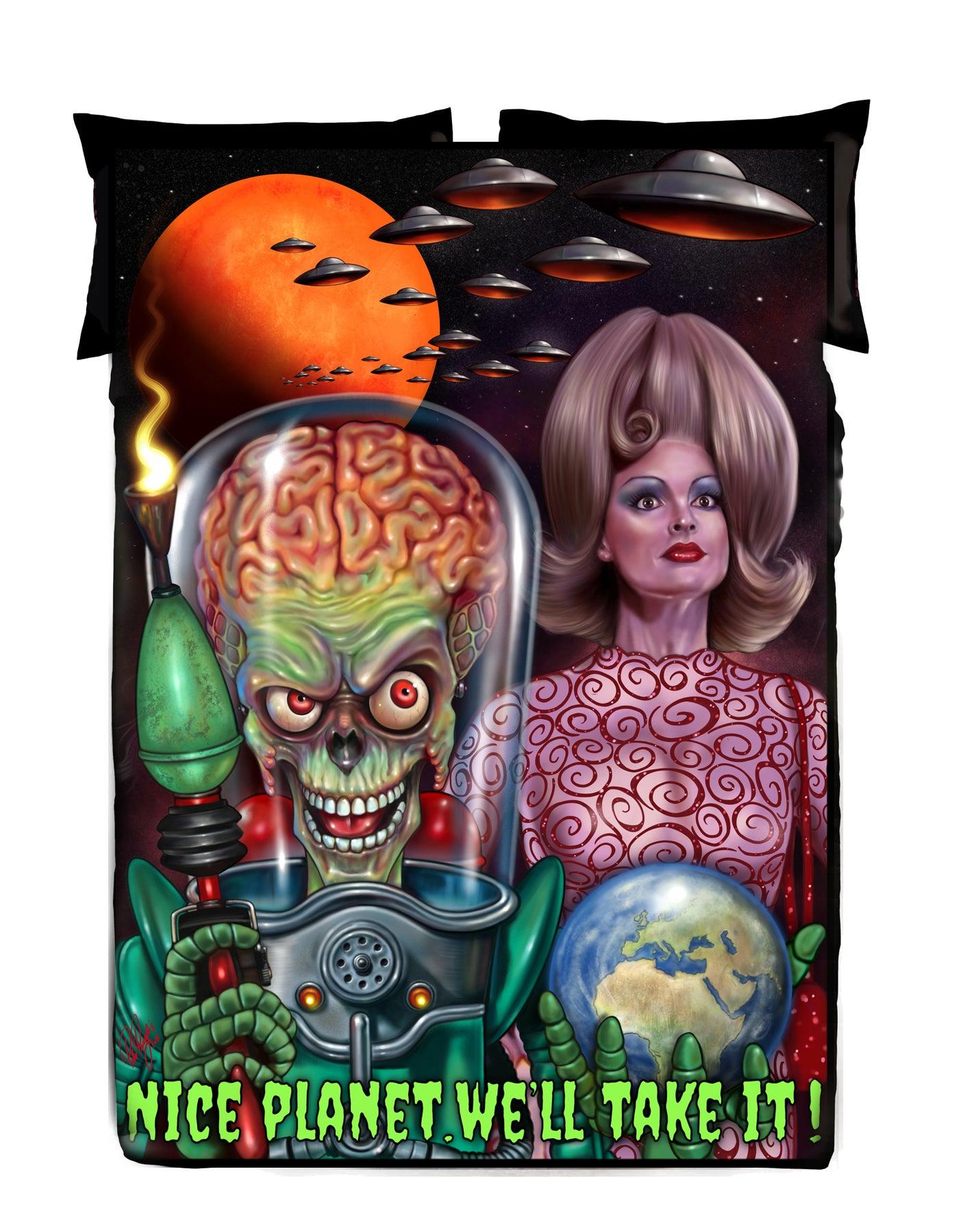 Horror Movie Blanket - Mars Attacks Blanket - Luxury Twin / Double Fleece Blanket