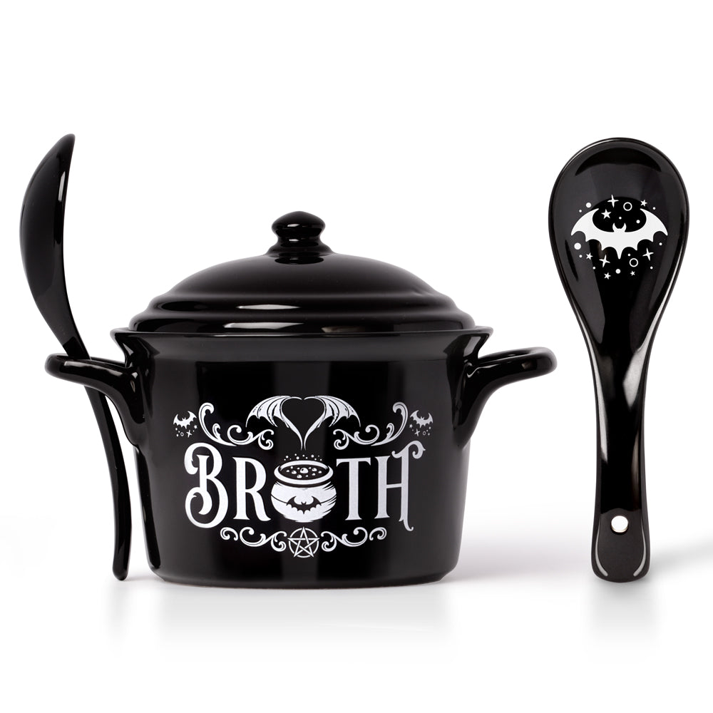 Alchemy Gothic Bat Broth Lidded Bowl & Spoon Set (MRB2)