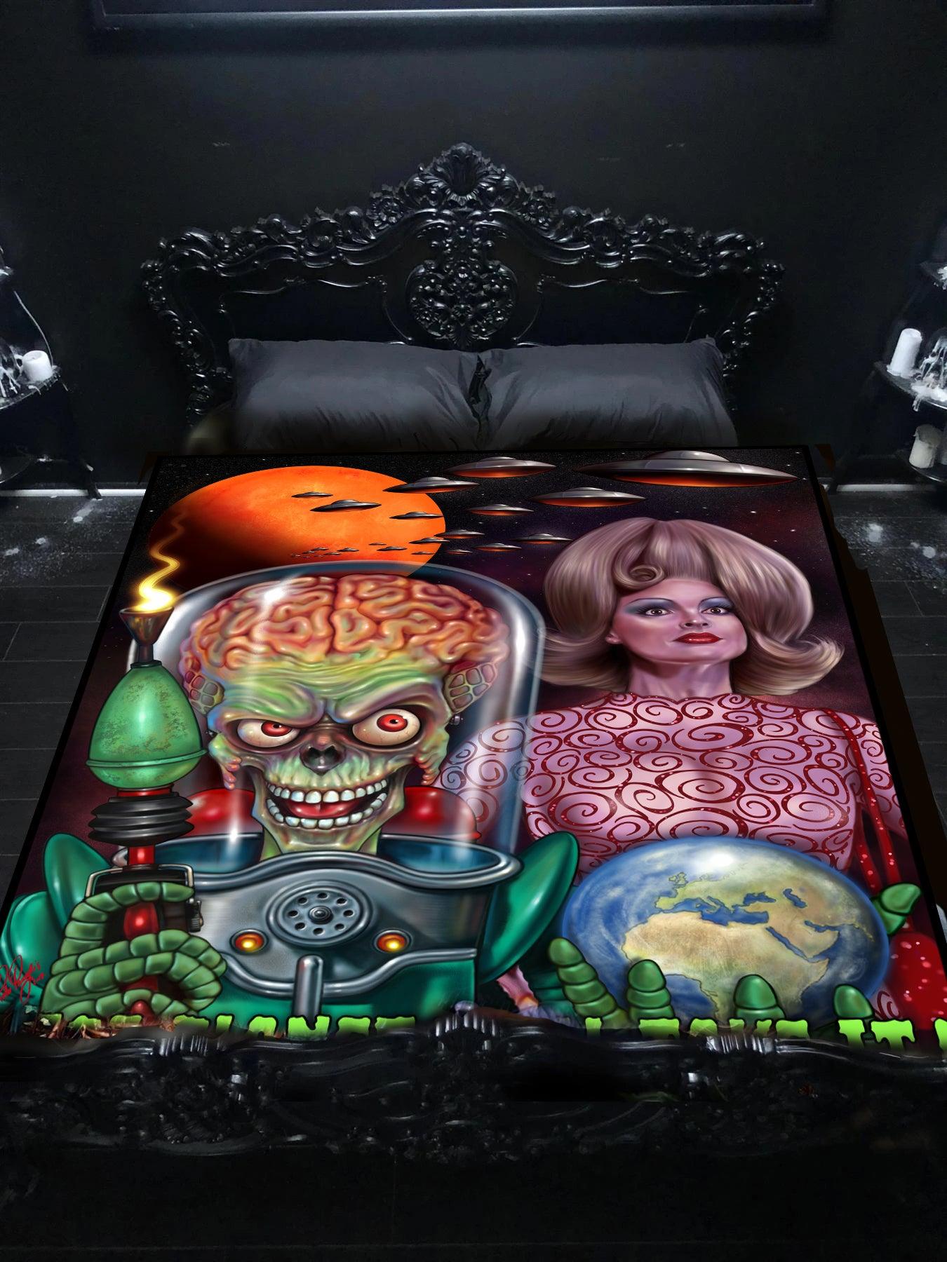 Horror Movie Blanket - Mars Attacks Blanket - Luxury Twin / Double Fleece Blanket