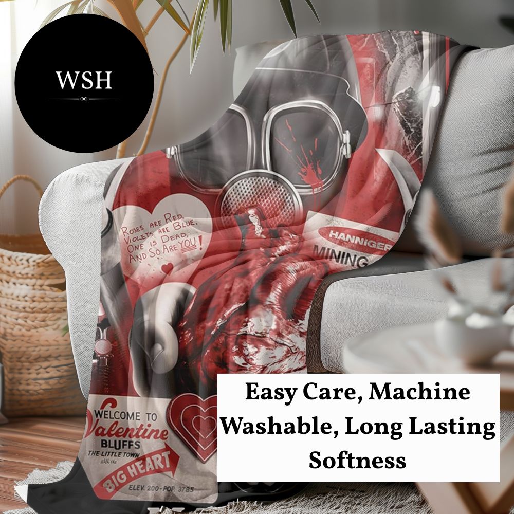 Horror Movie Blanket - Bloody Valentine Blanket - Luxury Twin / Double Velveteen Fleece Blanket