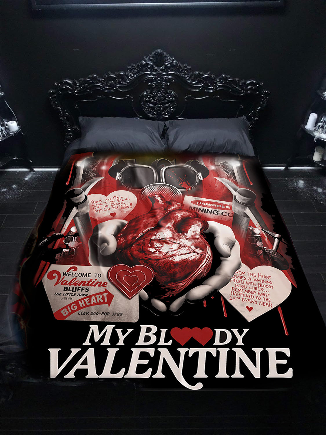 Horror Movie Blanket - Bloody Valentine Blanket - Luxury Twin / Double Velveteen Fleece Blanket