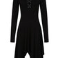 Necessary Evil Kali Gothic Handkerchief Hem Midi Dress - Long Sleeve Black