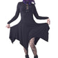 Necessary Evil Kali Gothic Handkerchief Hem Midi Dress - Long Sleeve Black