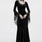 Punk Rave Isolde Velvet Lace Sleeve Dress In Black
