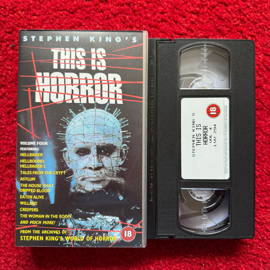 VHS tape of 'Stephen King's This is Horror' on a red textured background