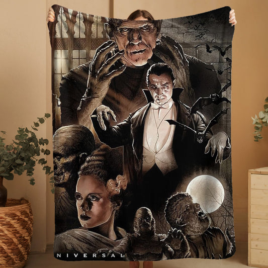 Horror Movie Blanket - Universal Monsters Blanket - Luxury Twin / Double Velveteen Fleece Blanket