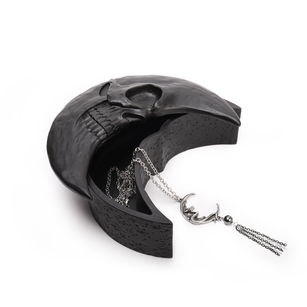 Alchemy Gothic Skull Moon Matt Black Trinket Box (V104B)