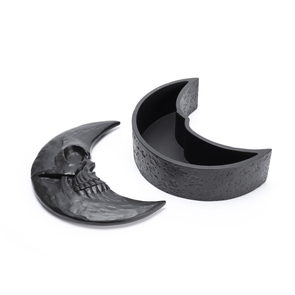 Alchemy Gothic Skull Moon Matt Black Trinket Box (V104B)