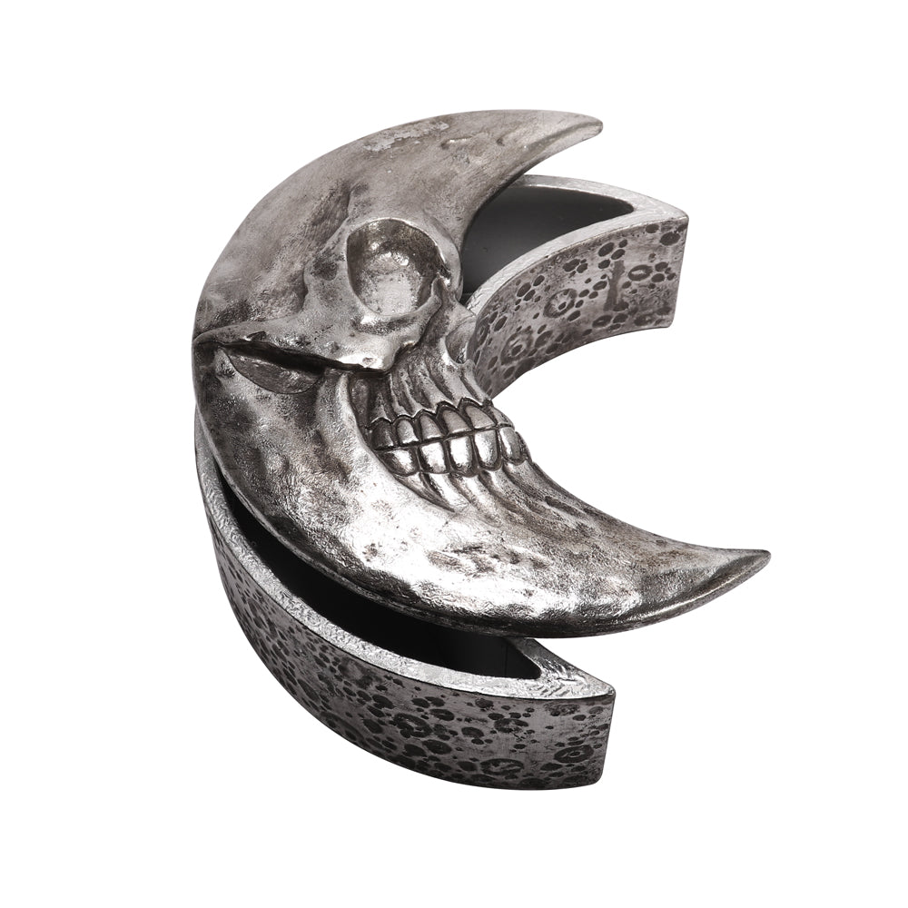 Alchemy Gothic Skull Moon- Silver Trinket Box (V104S)