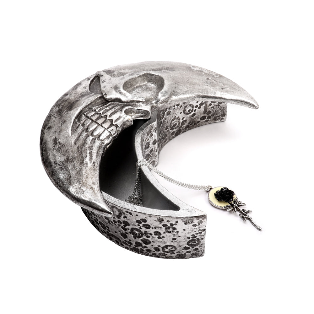 Alchemy Gothic Skull Moon- Silver Trinket Box (V104S)