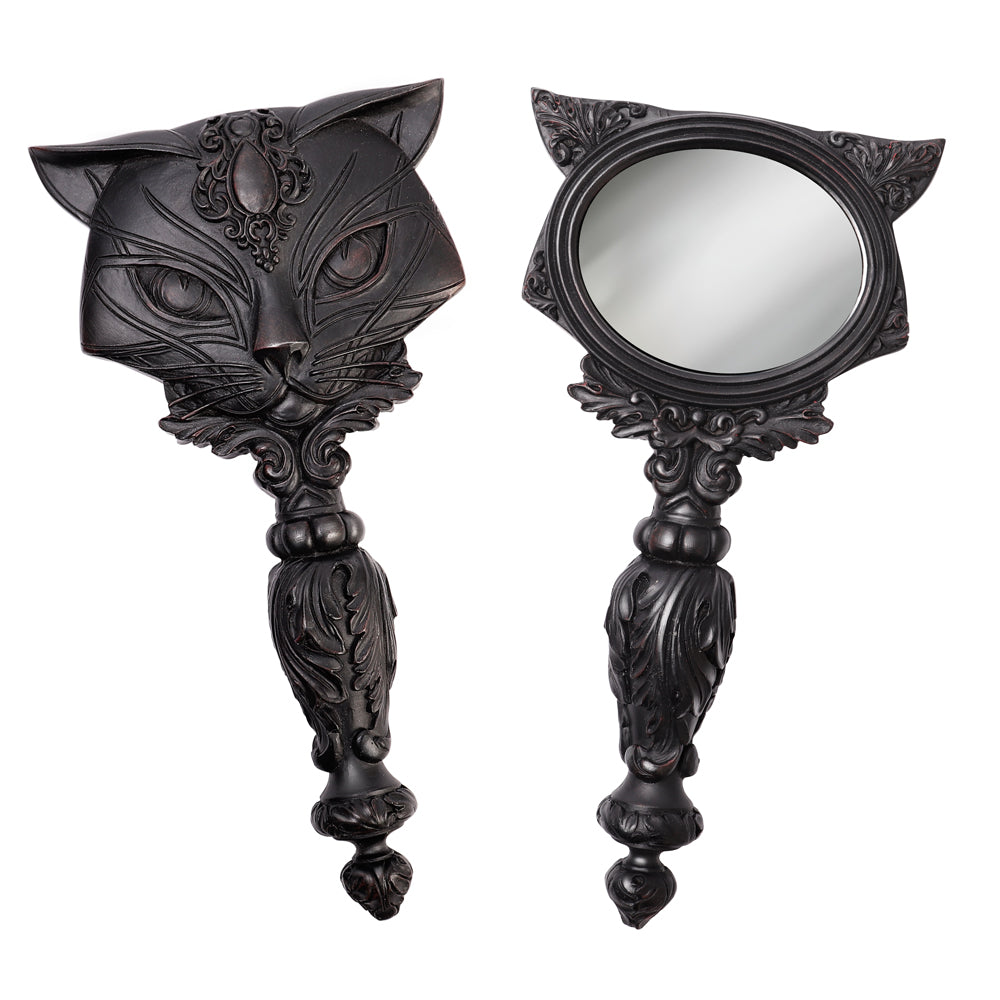 Alchemy Gothic Sacred Cat Hand Mirror (Black) (V64B)