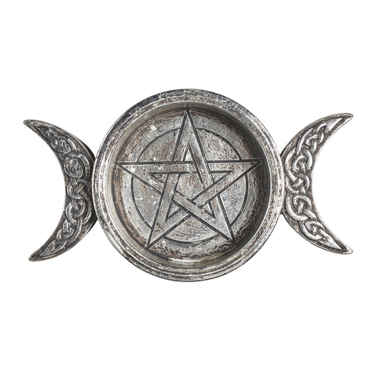 Alchemy Gothic Triple Moon Trinket Dish / Candle Holder (V85)