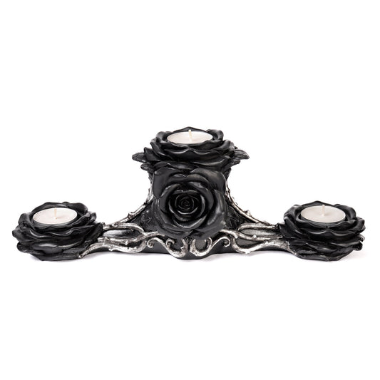 Alchemy Gothic Black Rose Triple T-Light Holder (V96)