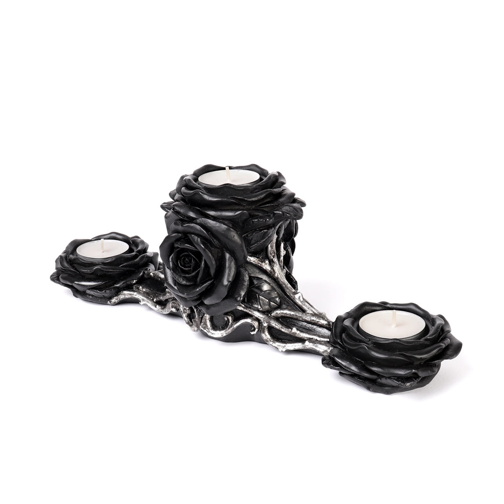 Alchemy Gothic Black Rose Triple T-Light Holder (V96)