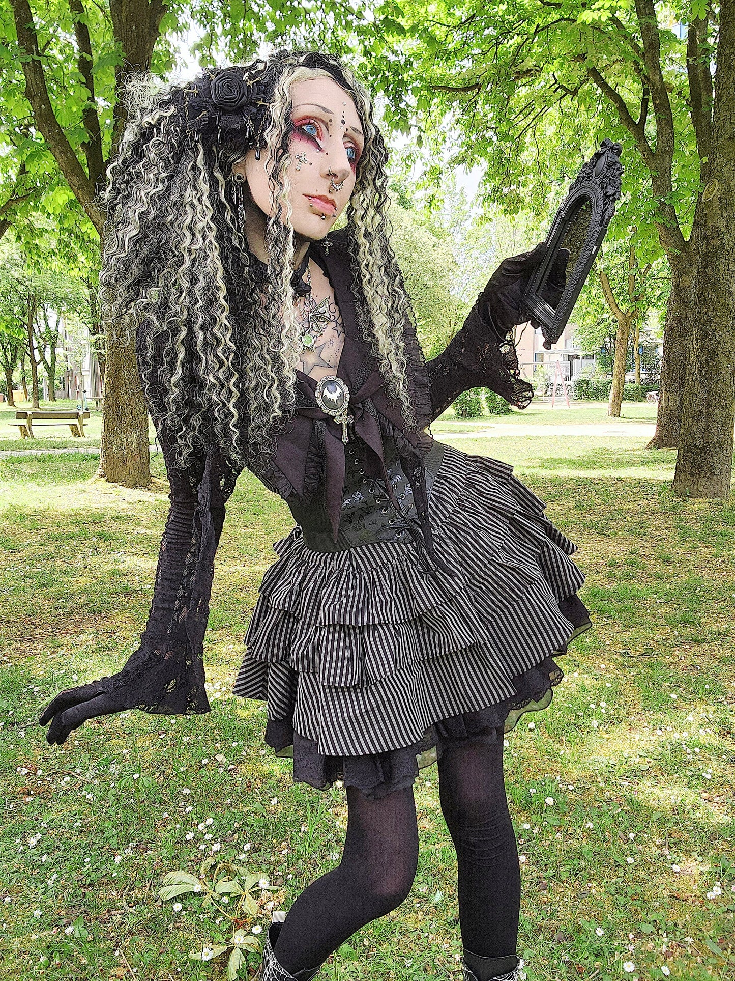Dark in Love Vintage Striped Ruffle Tier Dress