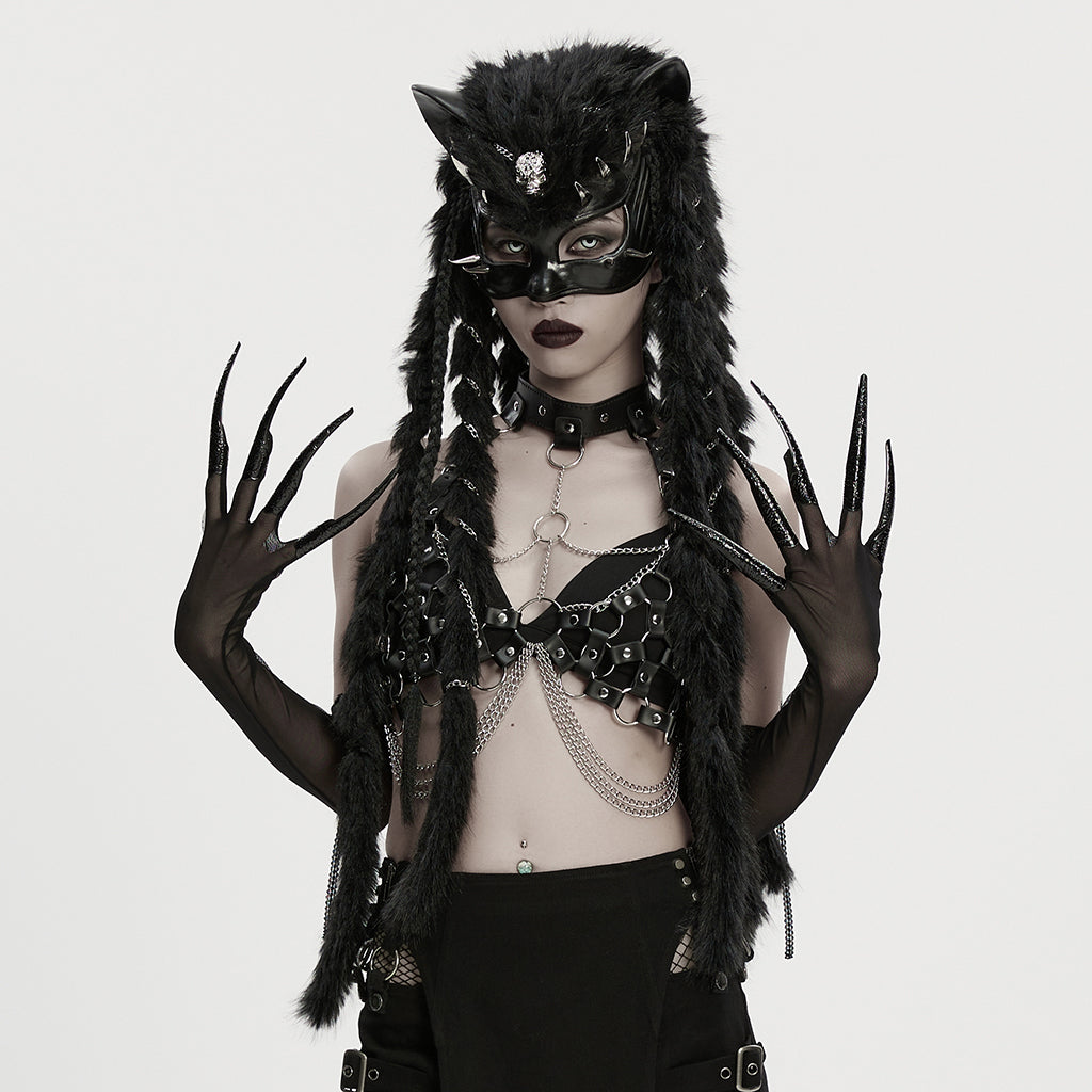 Punk Rave Fluffy Goth Claw Gloves