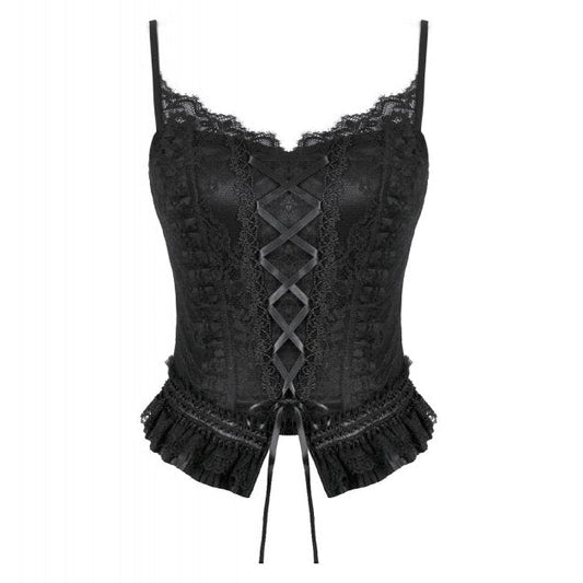 Dark in Love Black Lace Court Lace-Up Camisole