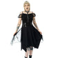 Poizen Industries Banshee Gothic Mini Dress - Cold Shoulder Mesh & Lace-Up