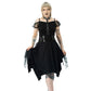 Poizen Industries Banshee Gothic Mini Dress - Cold Shoulder Mesh & Lace-Up