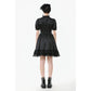 Dark in Love Belladonna Lace-Up High Collar Puff Sleeve Goth Dress  in Black
