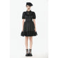 Dark in Love Belladonna Lace-Up High Collar Puff Sleeve Goth Dress  in Black