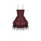 Dark in Love Red-Black Plaid Leather Layered Punk Sweetcore Dress