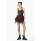 Dark in Love Red-Black Plaid Leather Layered Punk Sweetcore Dress