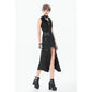 Dark in Love Punk Layered Pocket Cutout Belted Long Skirt