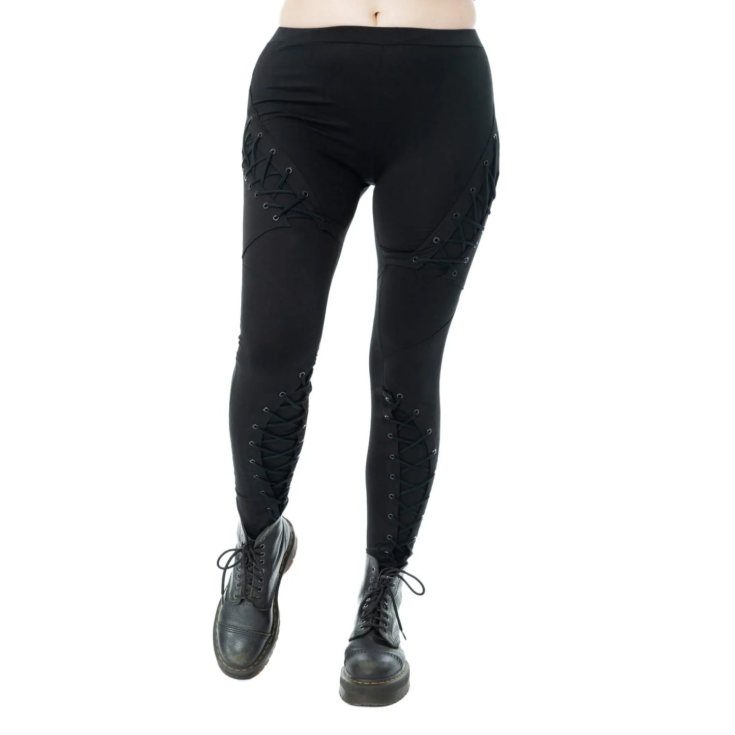 Poizen Industries Nightshade Goth Leggings - Corset Lace-Up Eyelet Detail